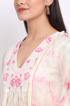 Ivory And Pink Chanderi Suit Set