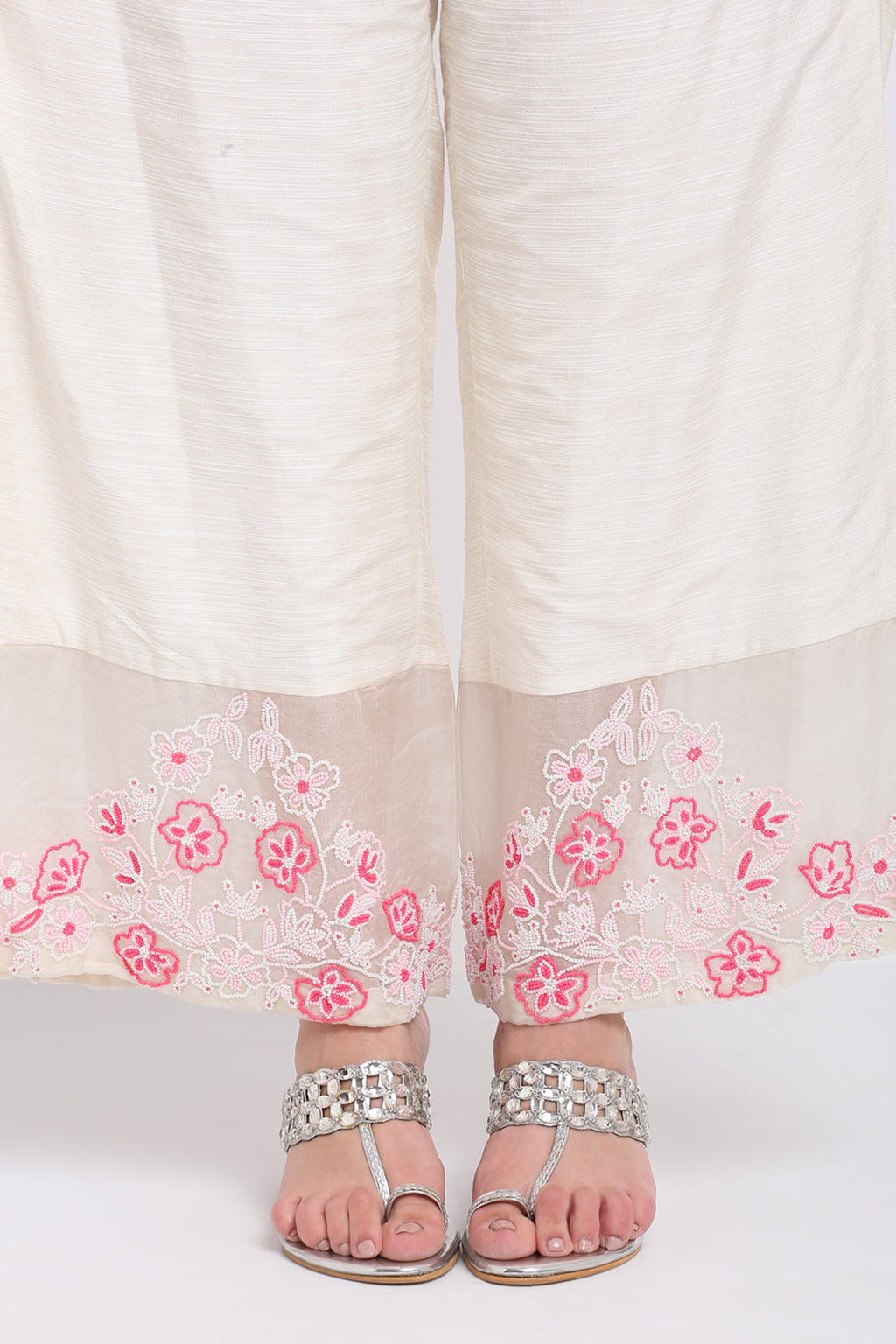 Ivory And Pink Chanderi Suit Set