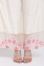 Ivory And Pink Chanderi Suit Set