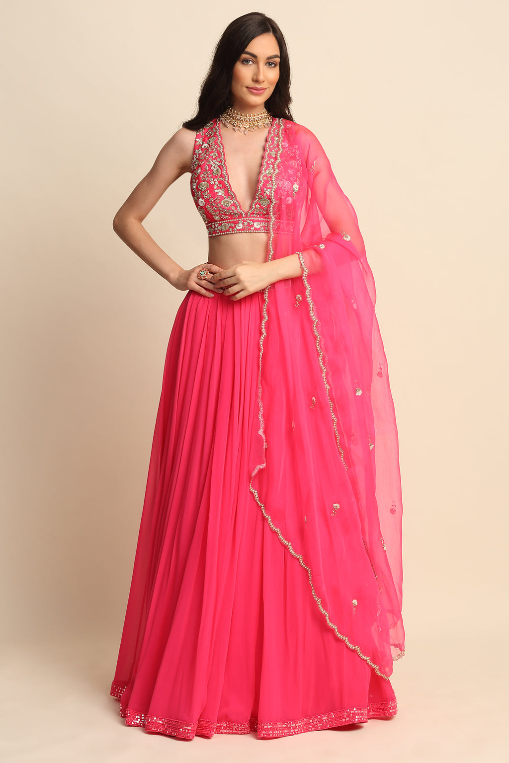 Fuchsia Georgette Lehenga Set