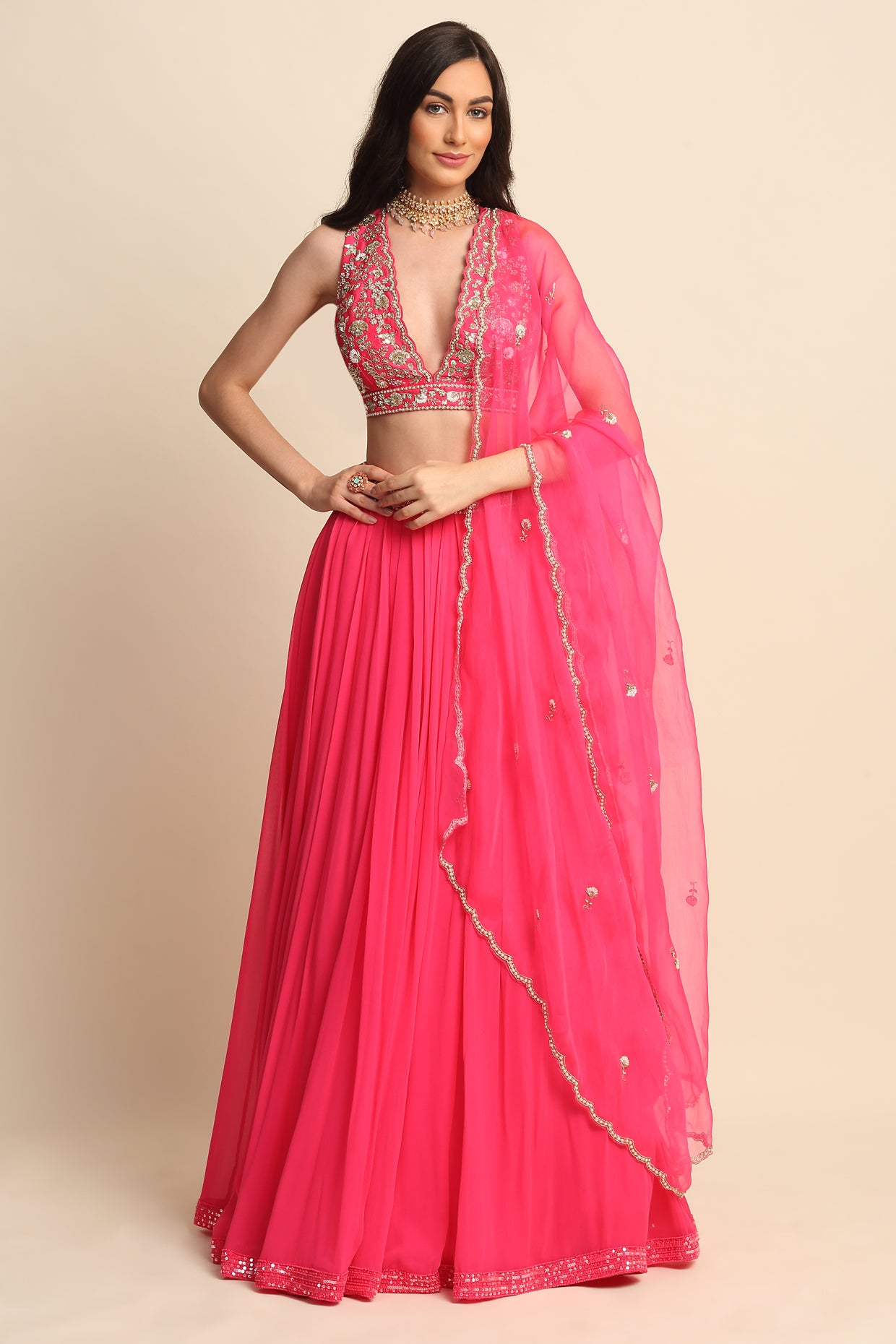Fuchsia Georgette Lehenga Set