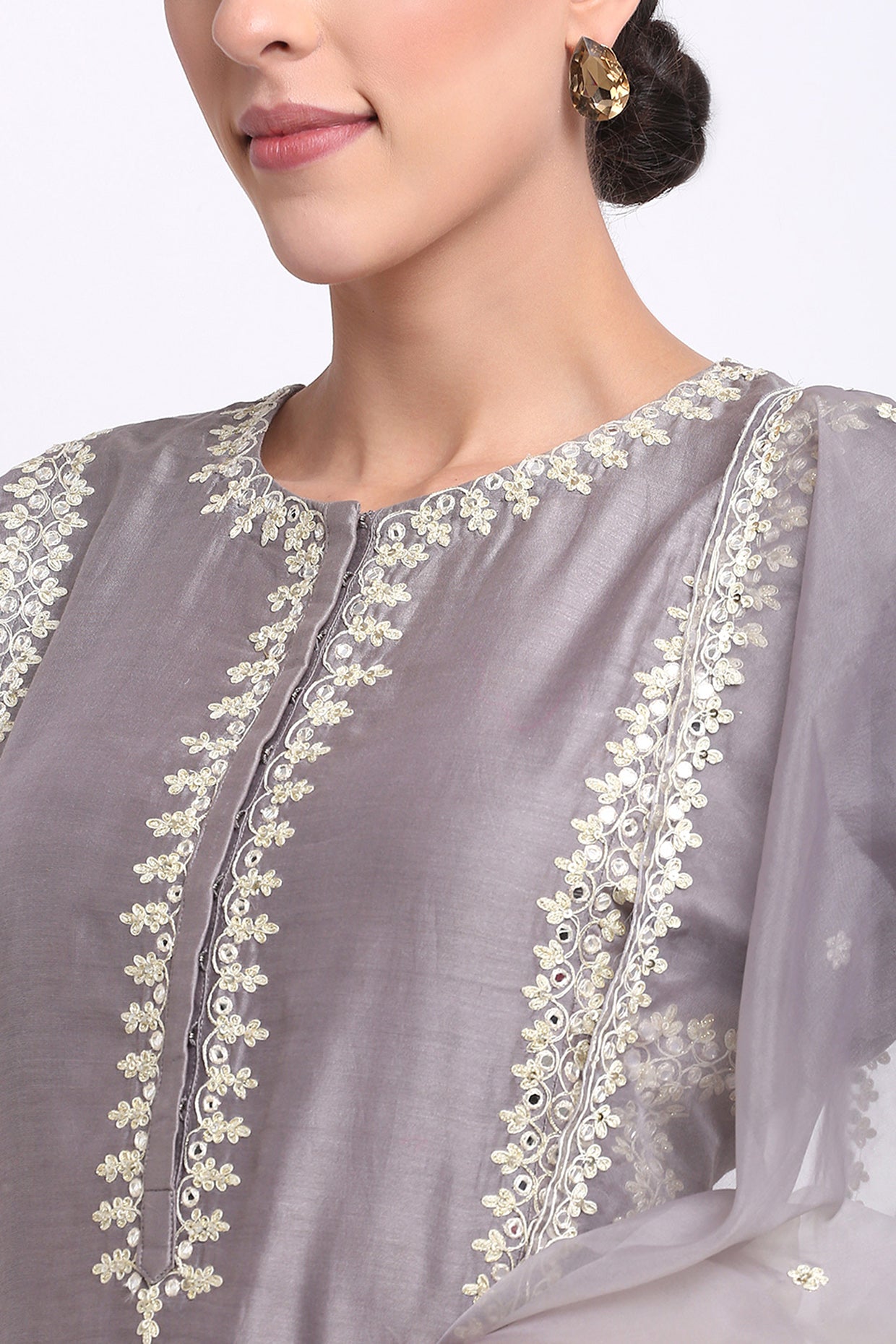 Grey Chanderi Suit Set