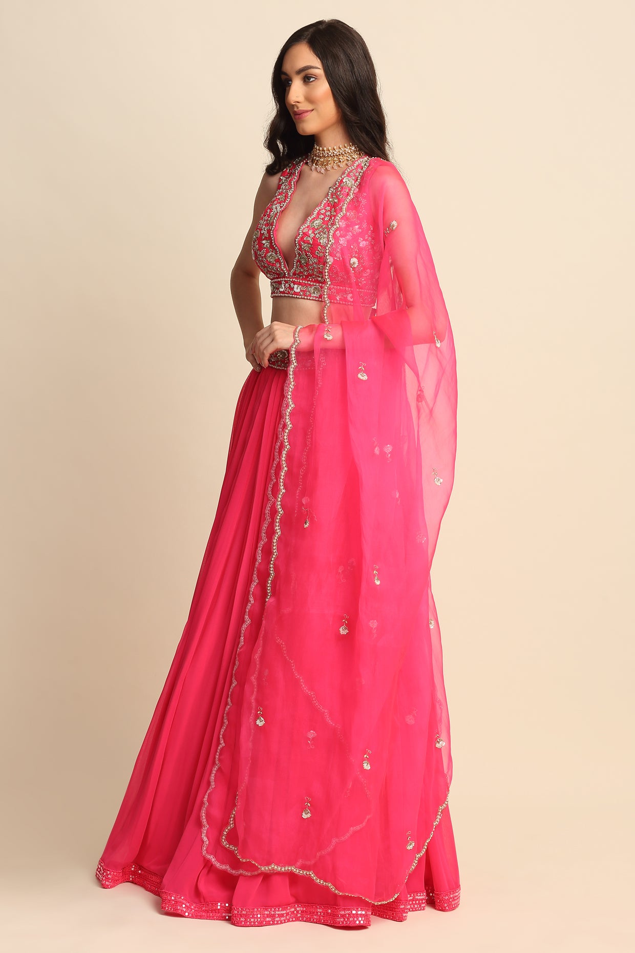 Fuchsia Georgette Lehenga Set