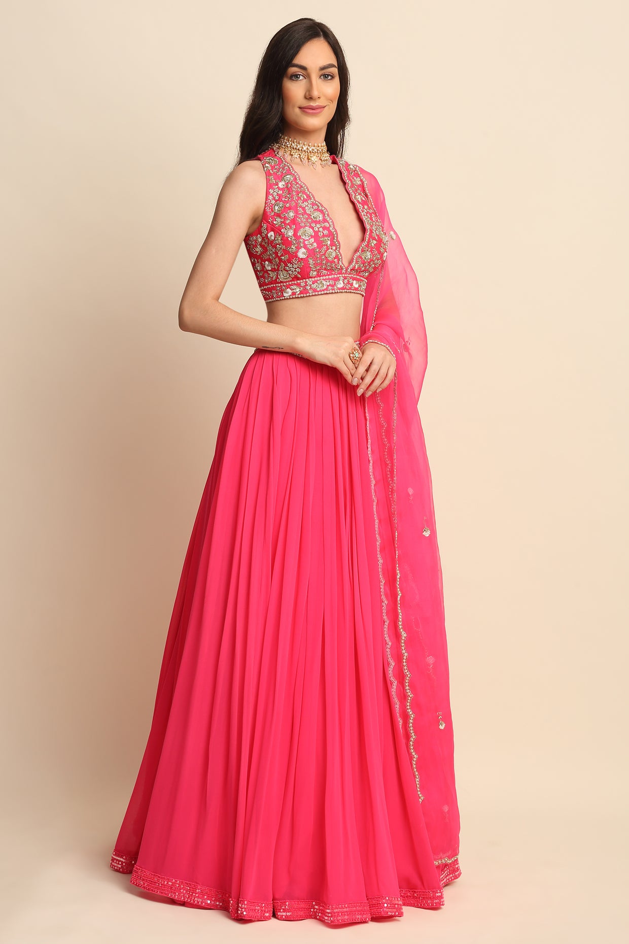 Fuchsia Georgette Lehenga Set