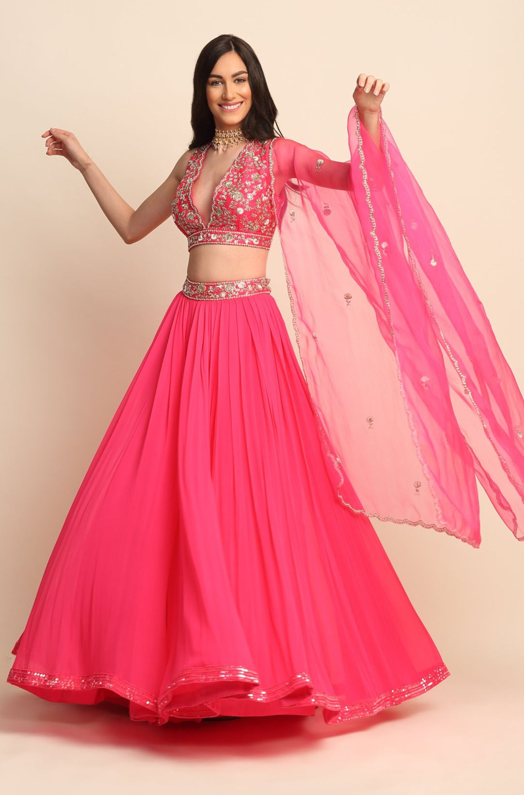 Fuchsia Georgette Lehenga Set