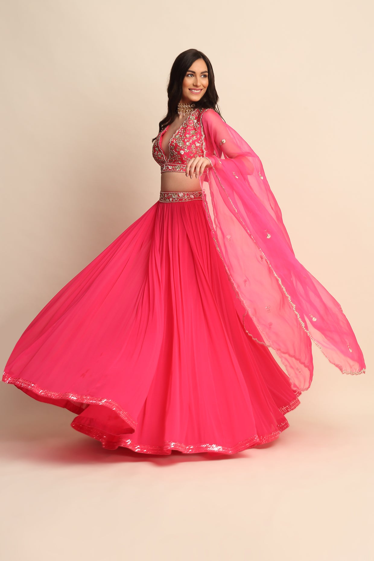 Fuchsia Georgette Lehenga Set