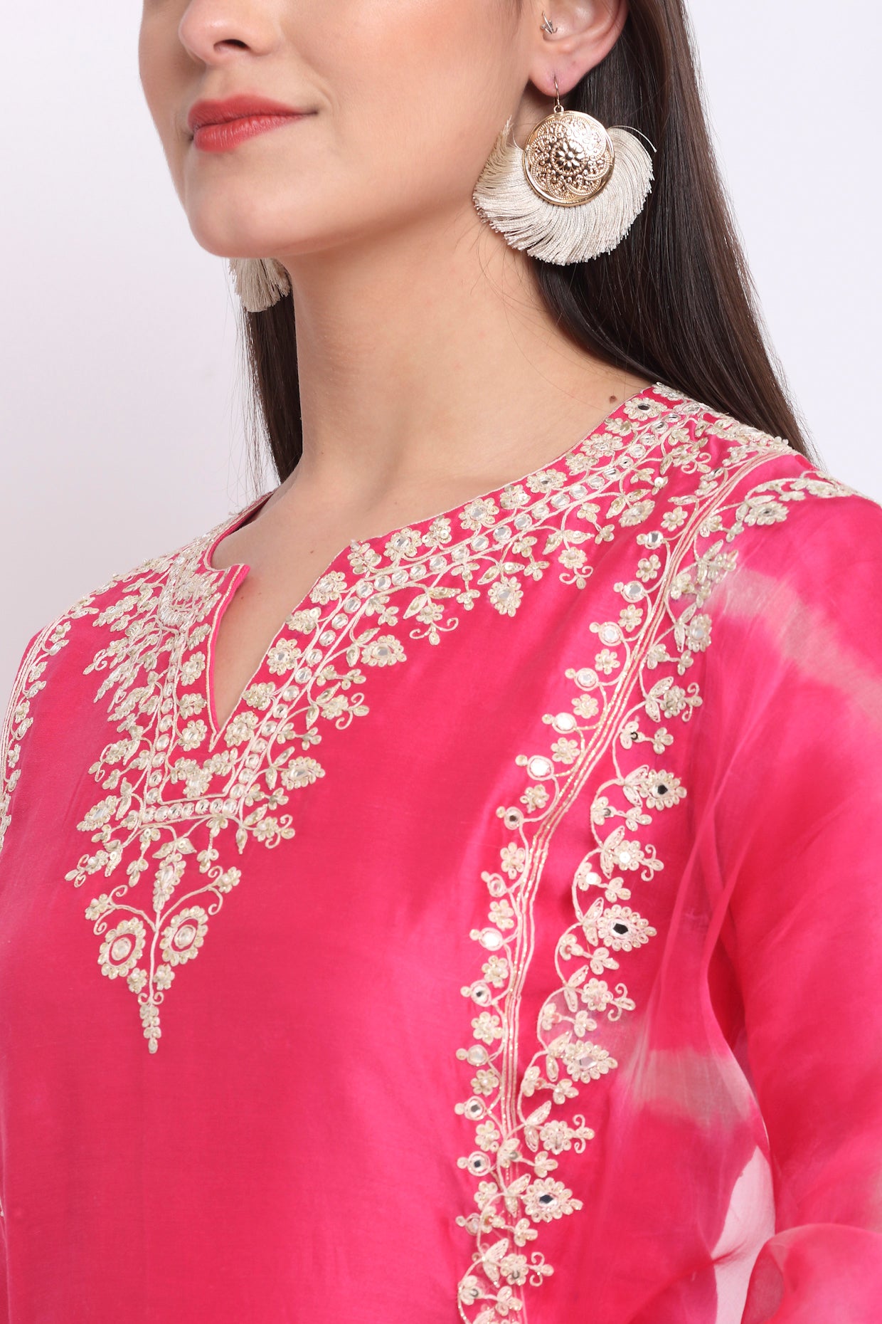 Fuchsia Pink Chanderi Suit Set