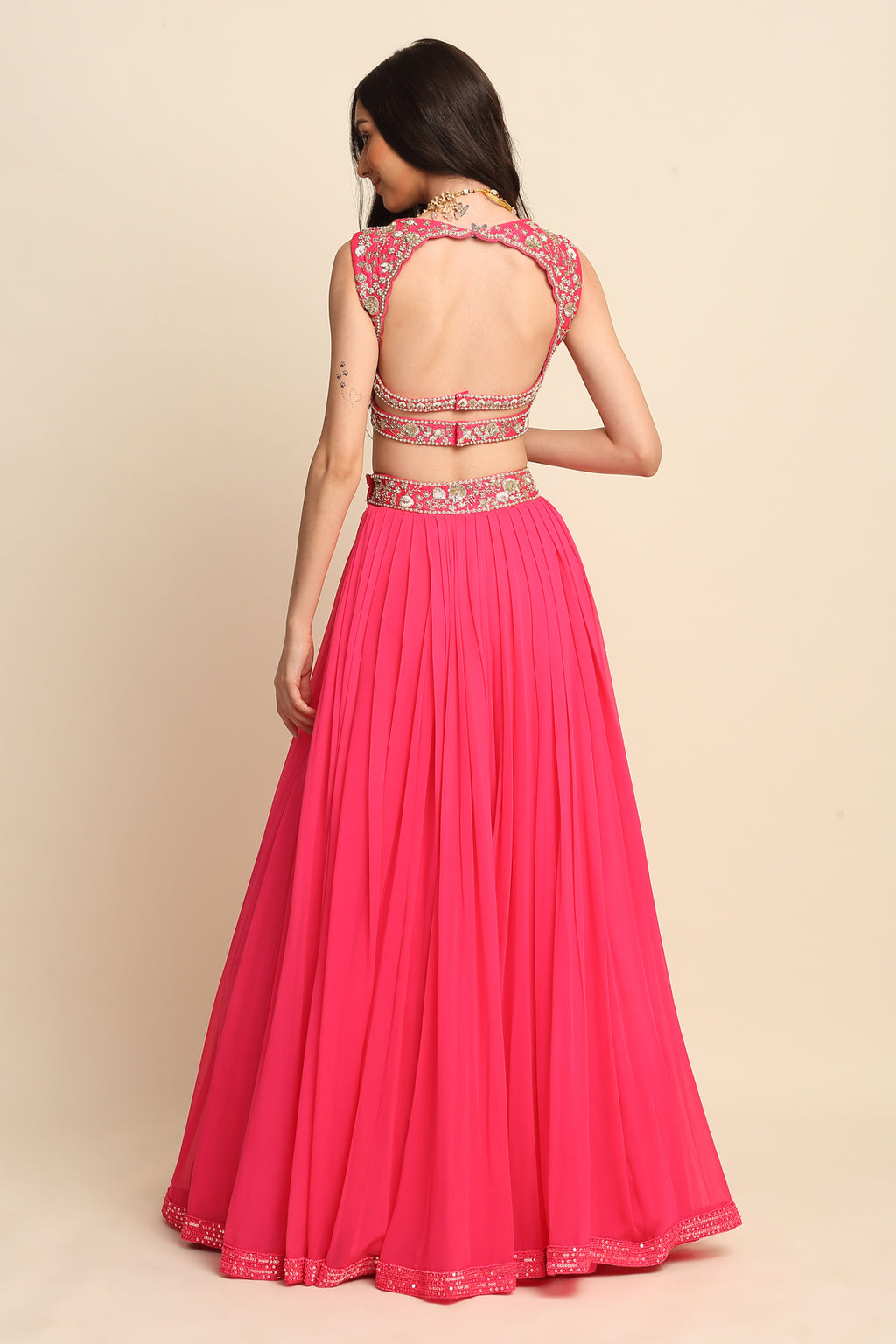 Fuchsia Georgette Lehenga Set