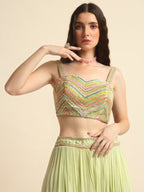 Mint Green Printed And Embroidered Peplum Jacket Set