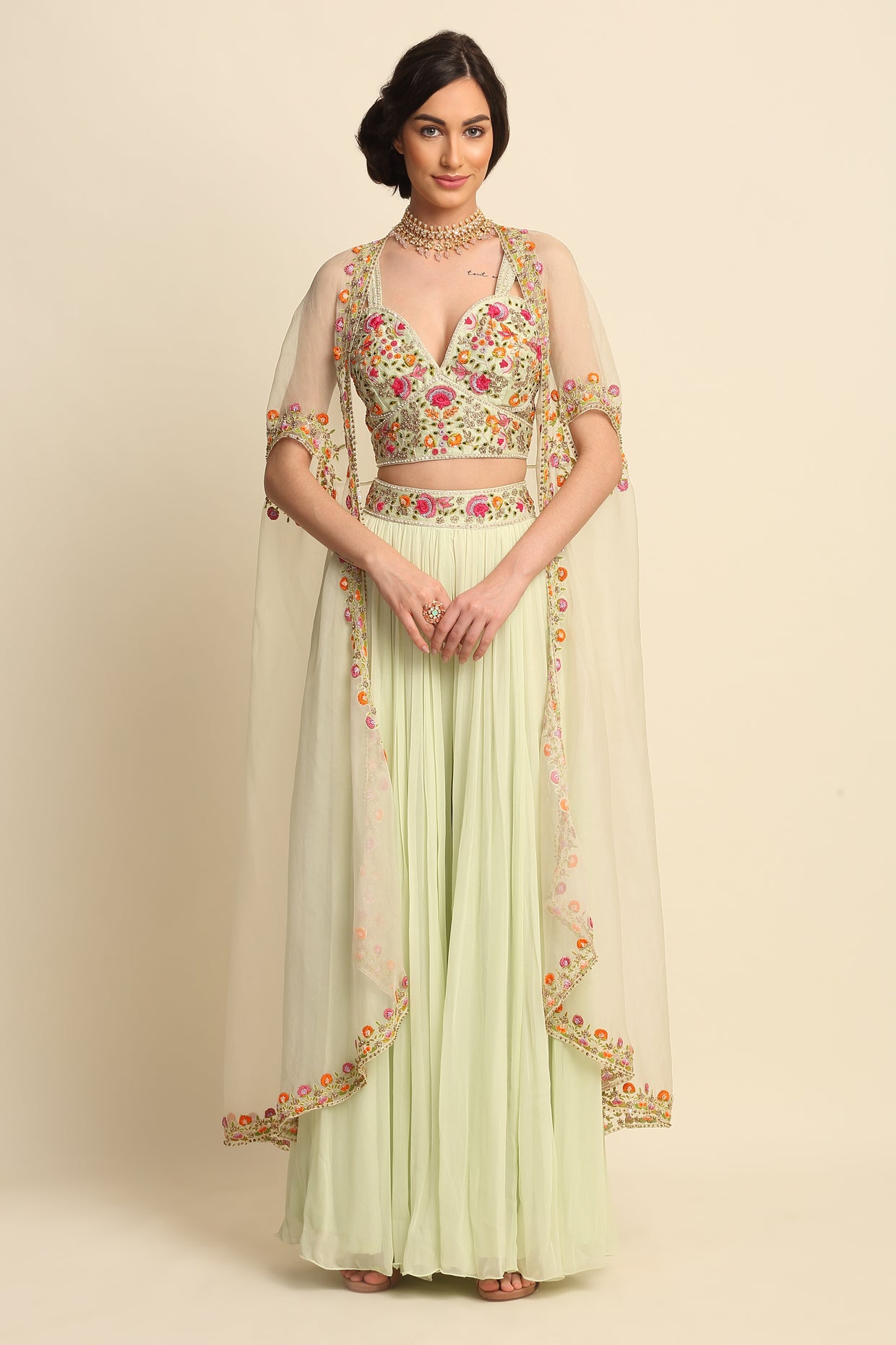 Mint Green Georgette Sharara Set