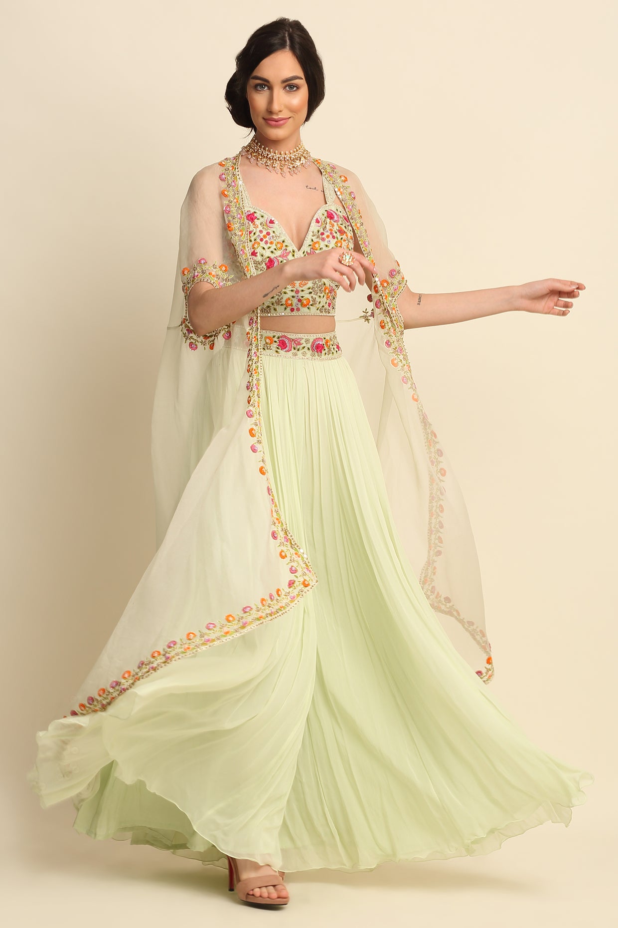 Mint Green Georgette Sharara Set