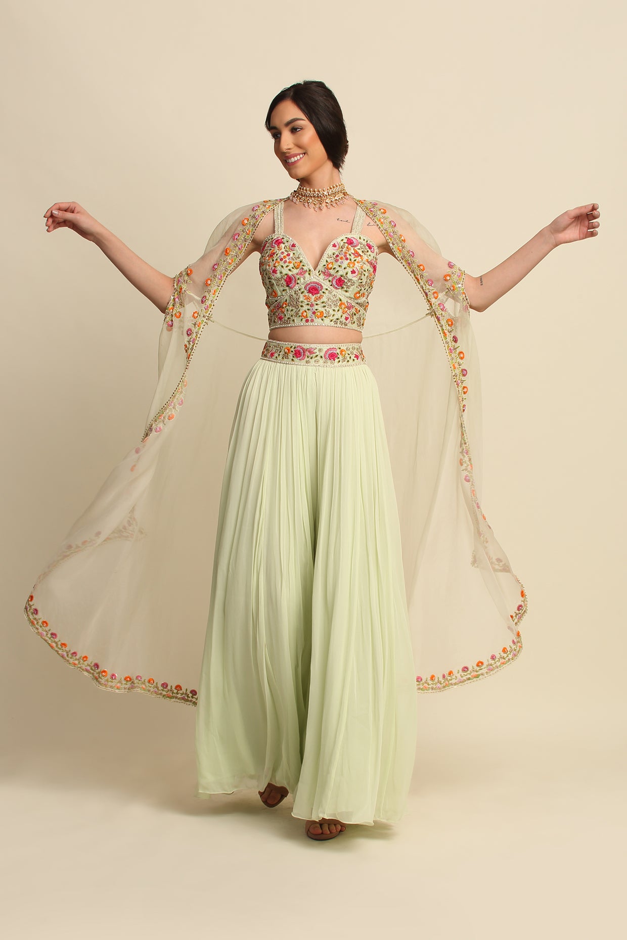 Mint Green Georgette Sharara Set