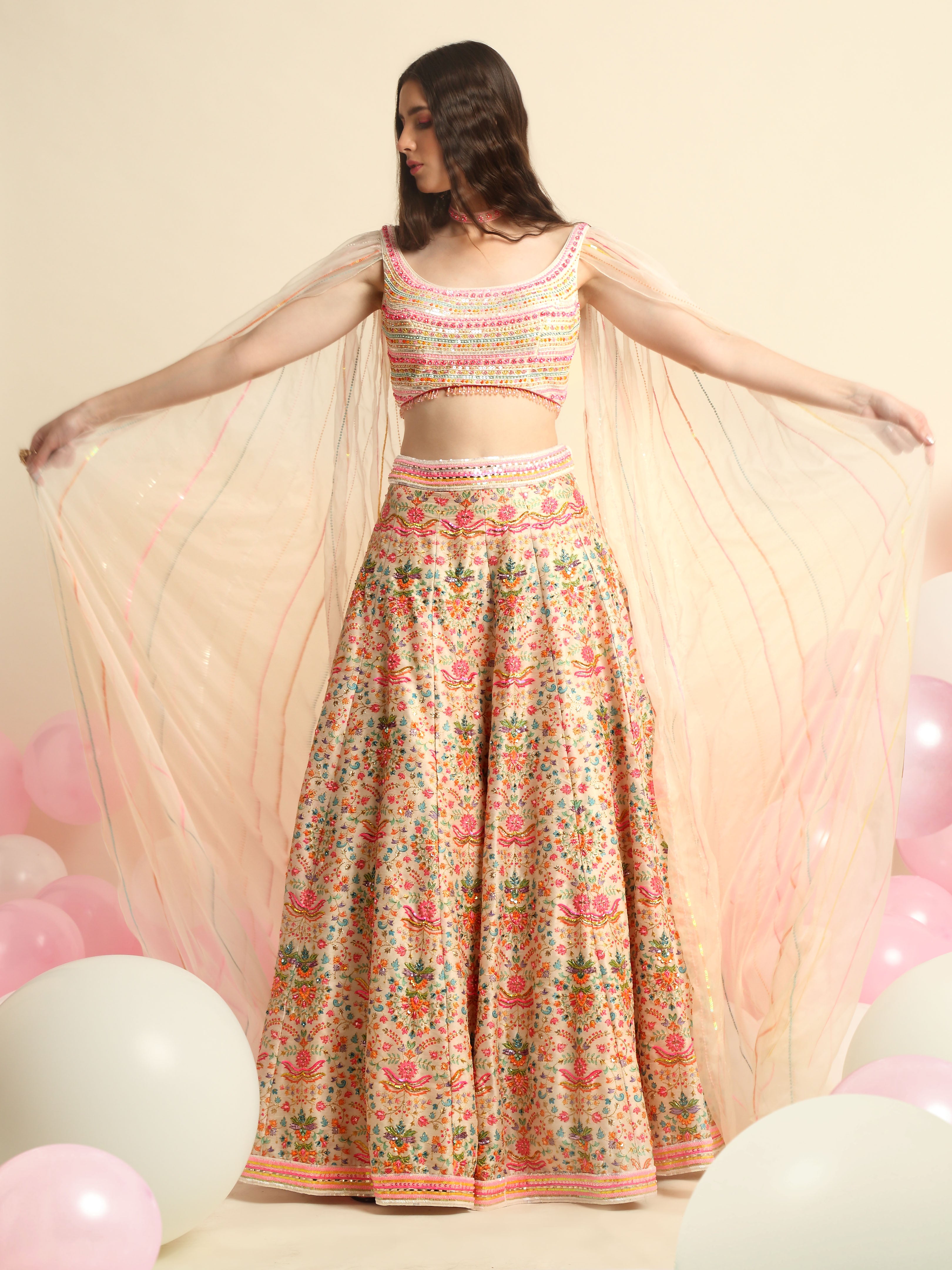 Ivory Printed & Embroidered Lehenga Set