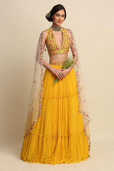 Yellow Georgette Lehenga Set