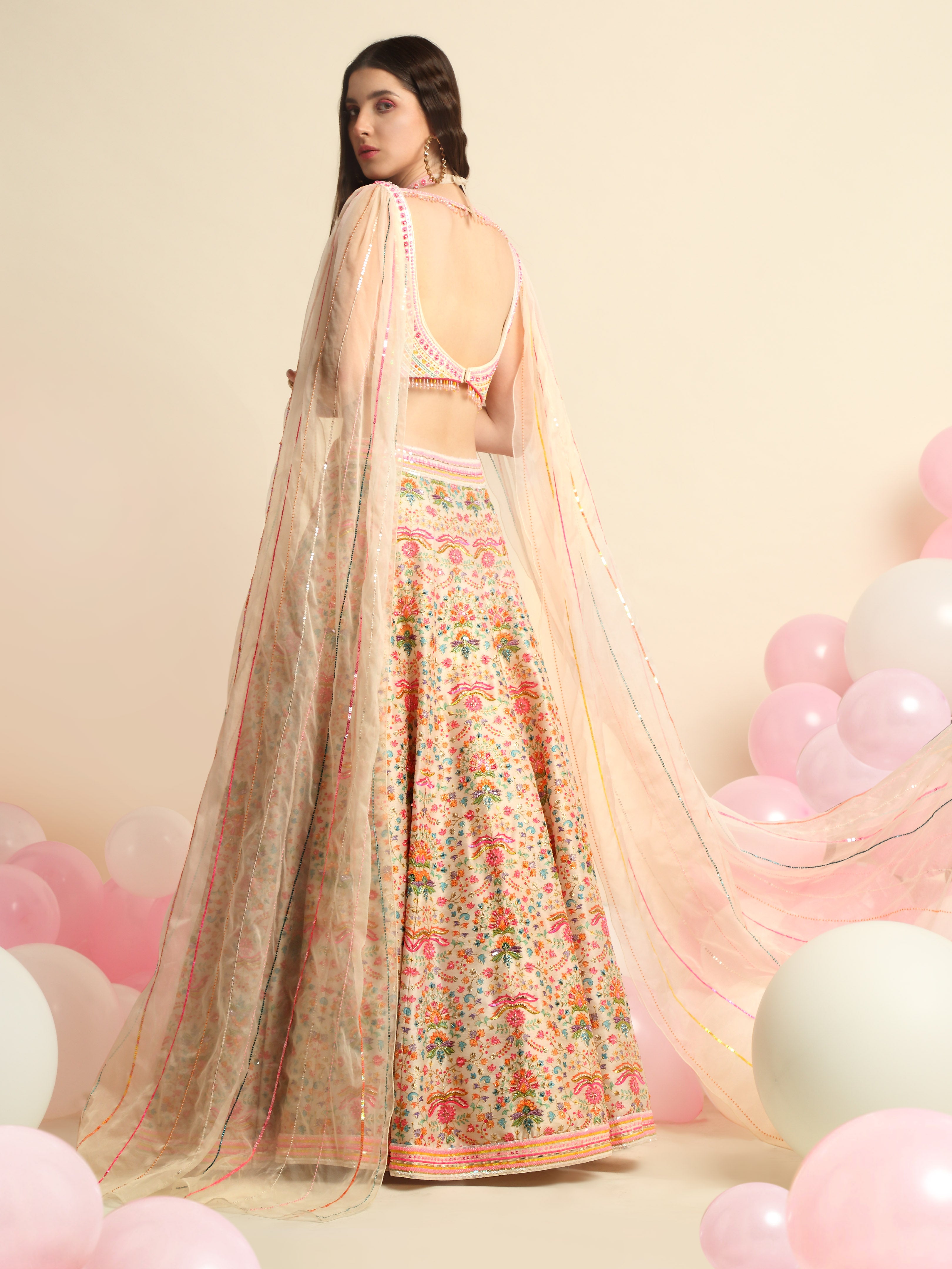 Ivory Printed & Embroidered Lehenga Set