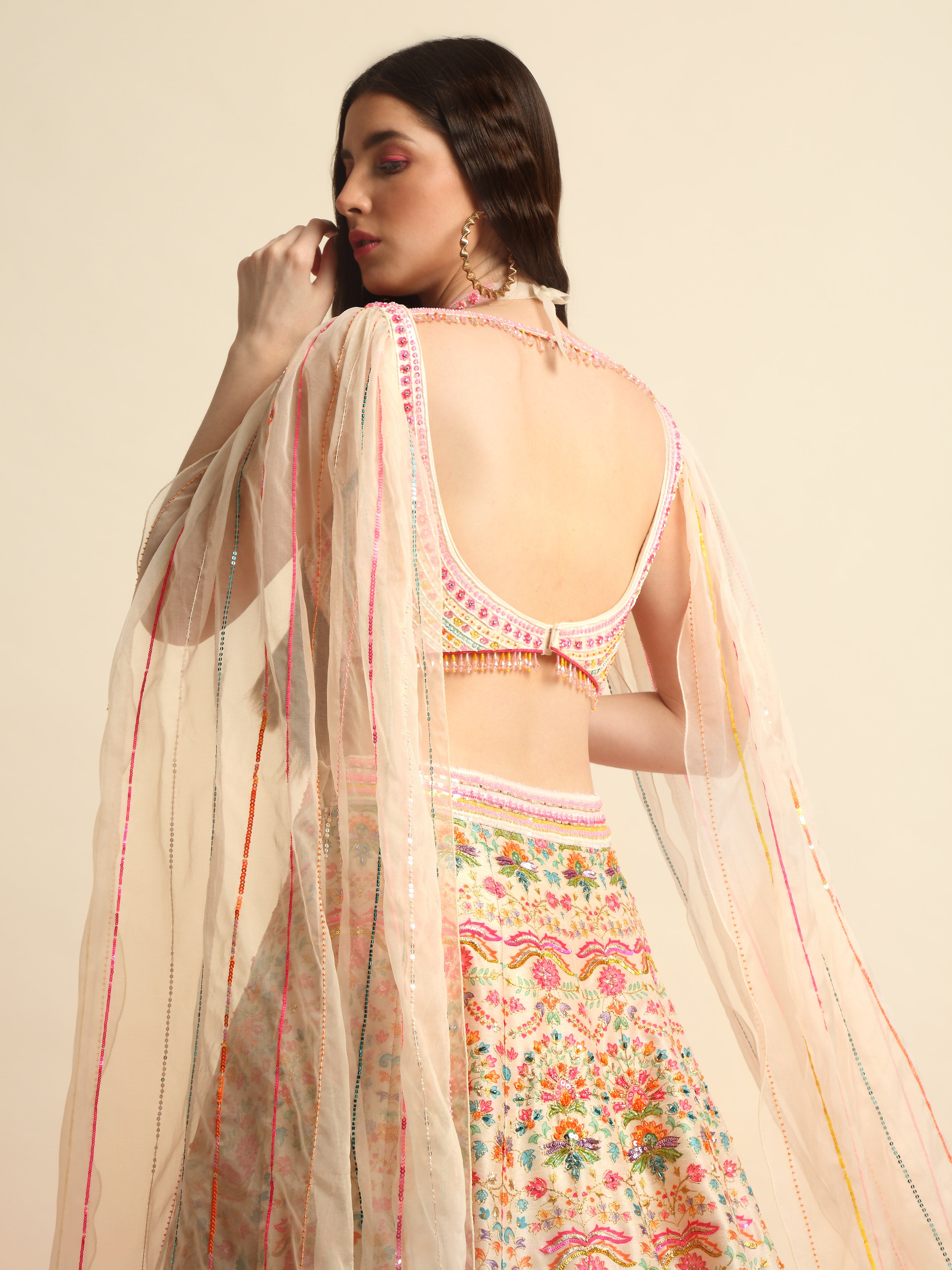 Ivory Printed & Embroidered Lehenga Set