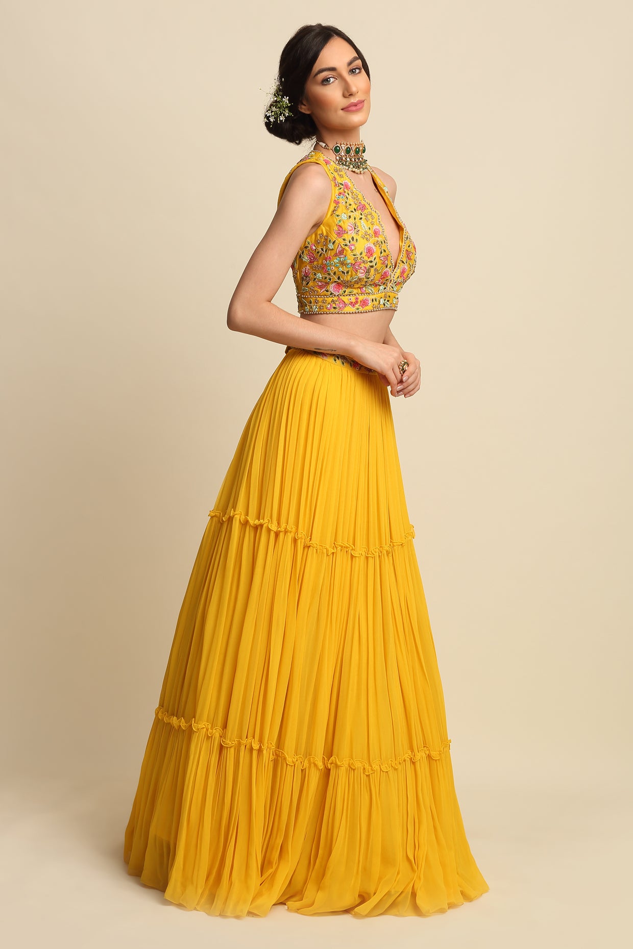 Yellow Georgette Lehenga Set