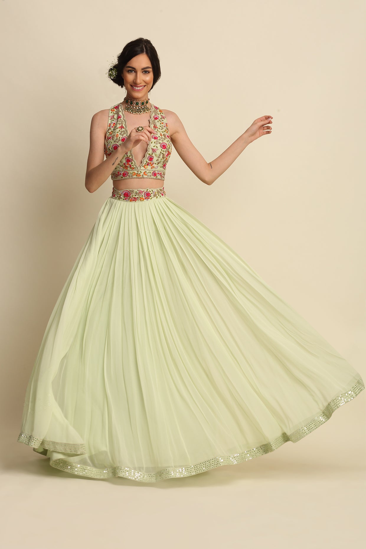 Mint Green Georgette Lehenga Set