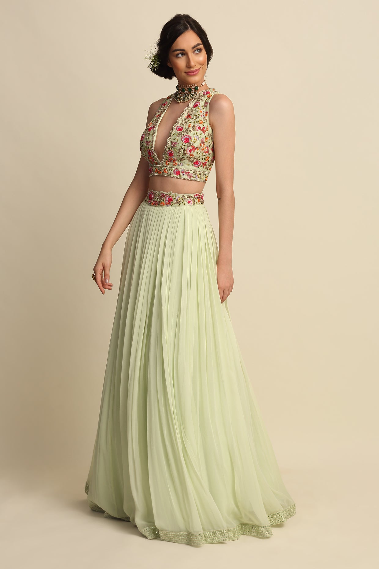 Mint Green Georgette Lehenga Set