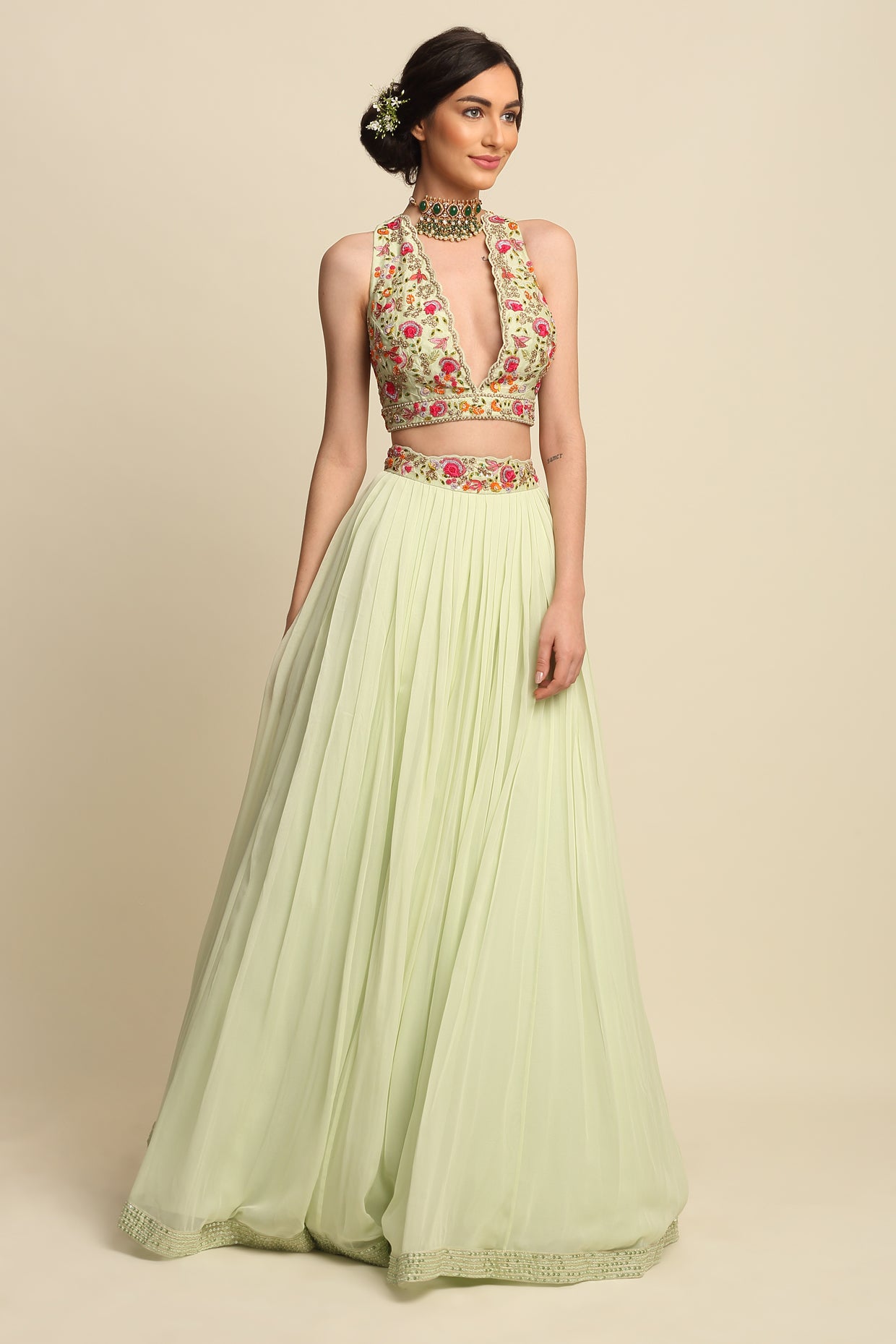 Mint Green Georgette Lehenga Set