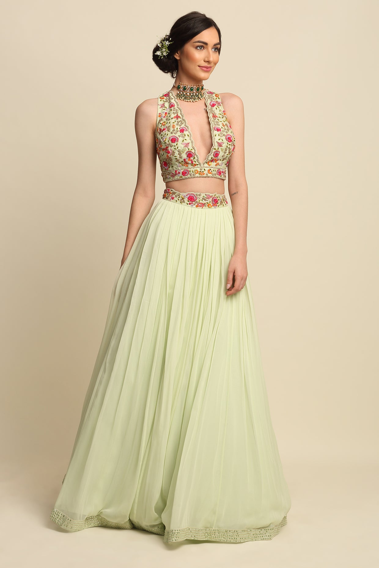 Mint Green Georgette Lehenga Set