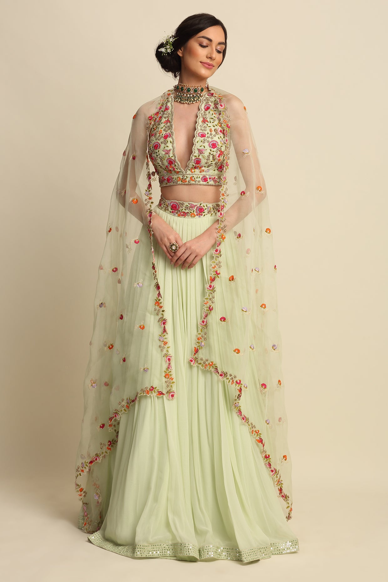 Mint Green Georgette Lehenga Set