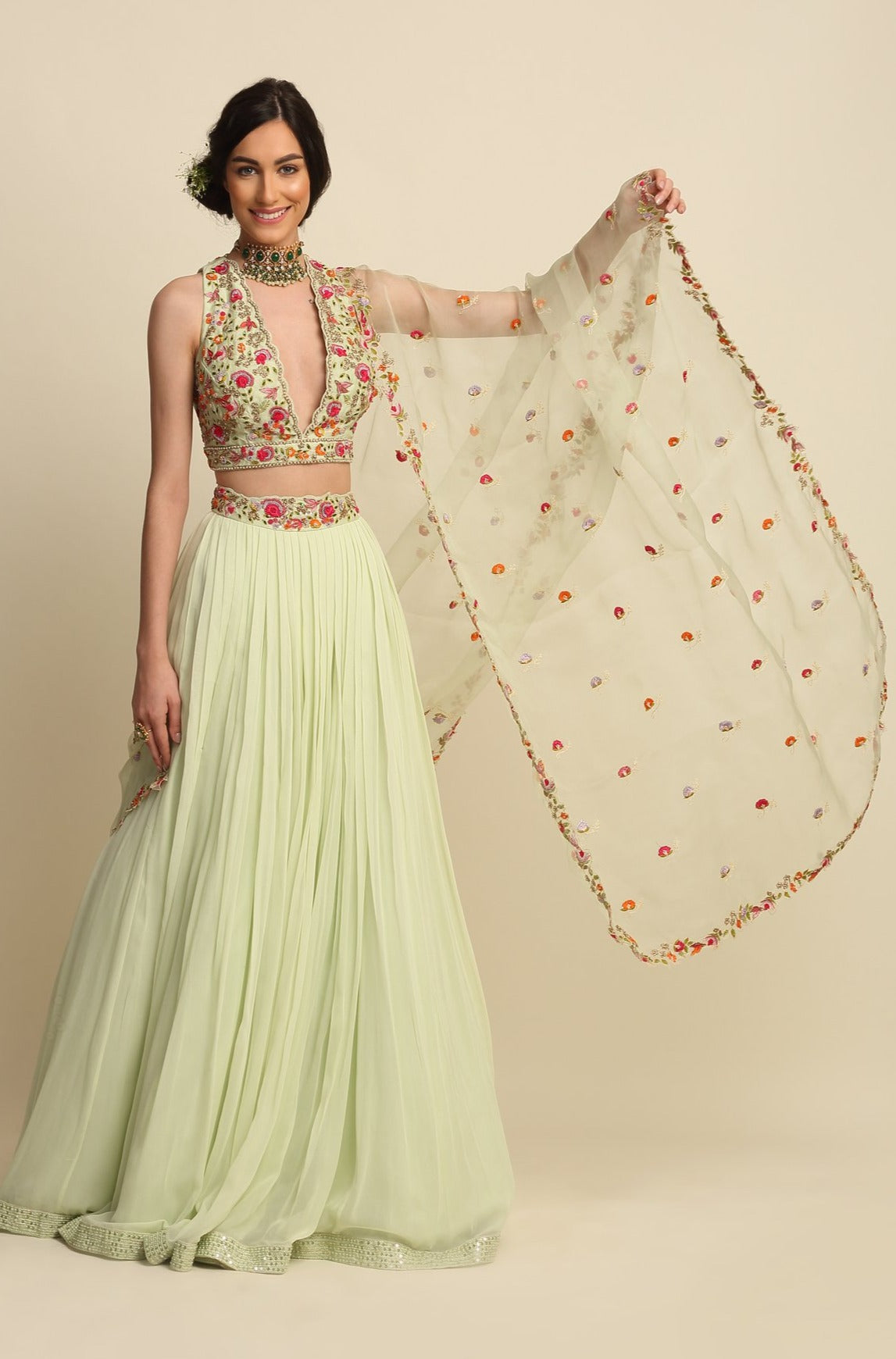 Mint Green Georgette Lehenga Set