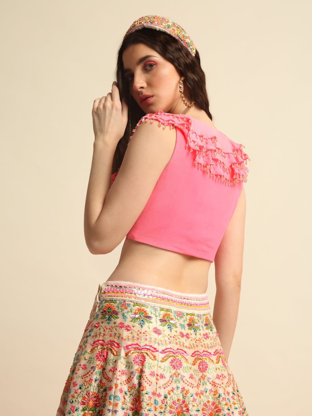 Pink Printed & Embroidered Lehenga Set