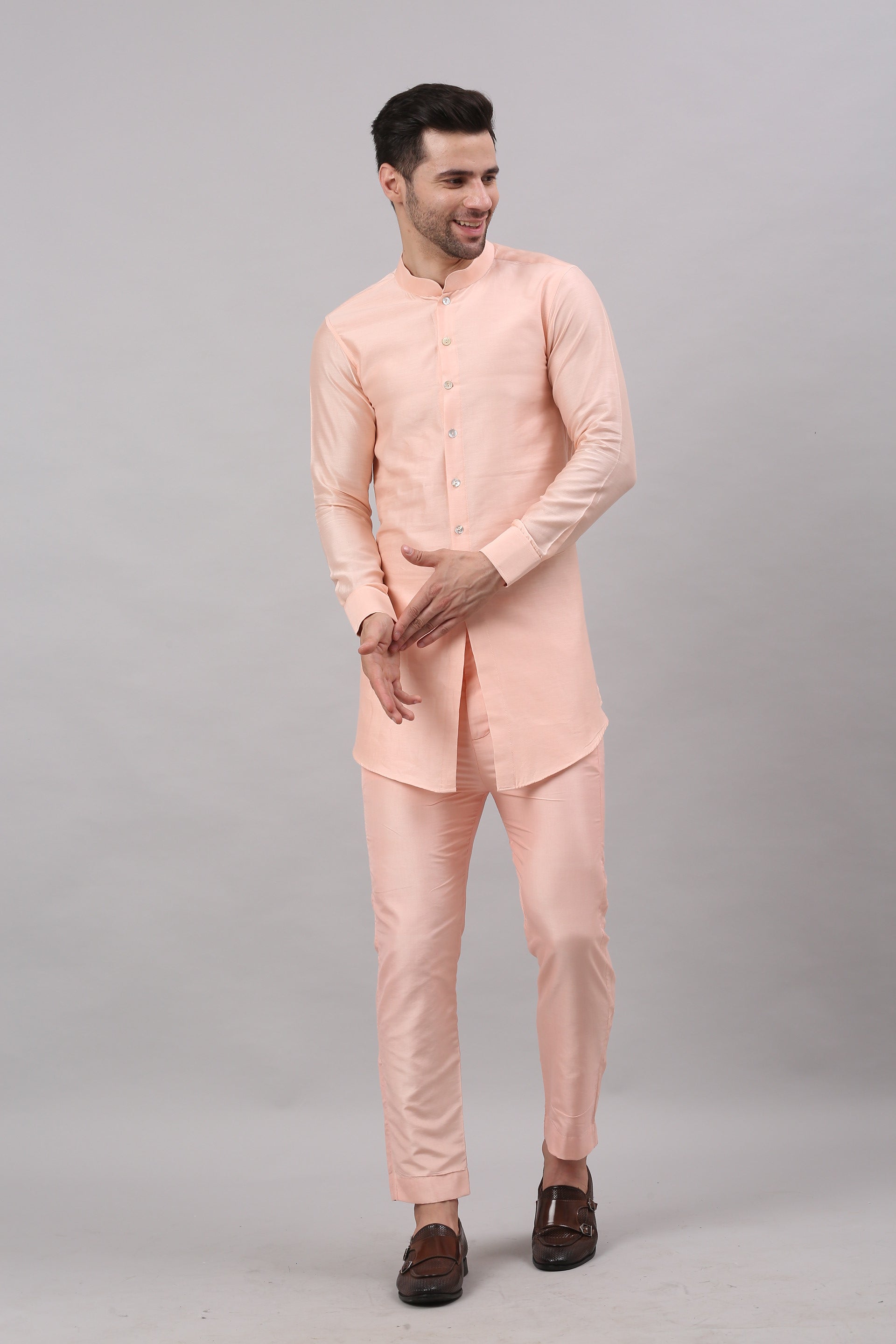 Blush Pink Nehru Collar Jacket Set