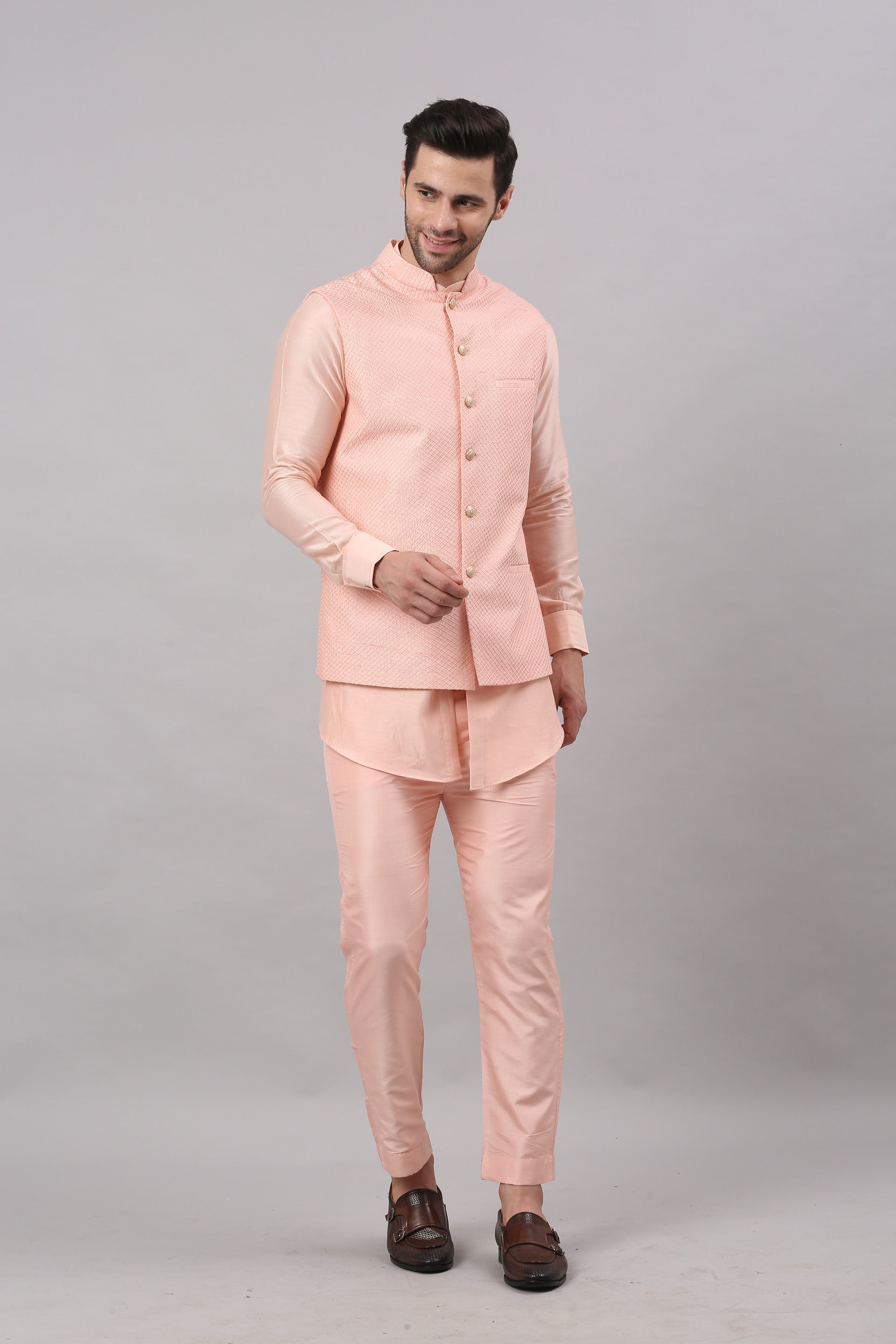 Blush Pink Nehru Collar Jacket Set