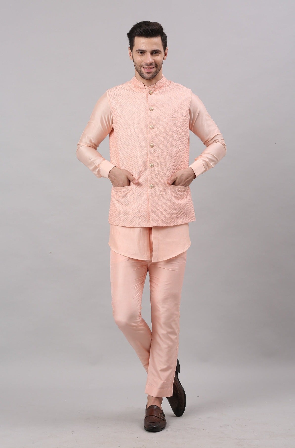 Blush Pink Nehru Collar Jacket Set