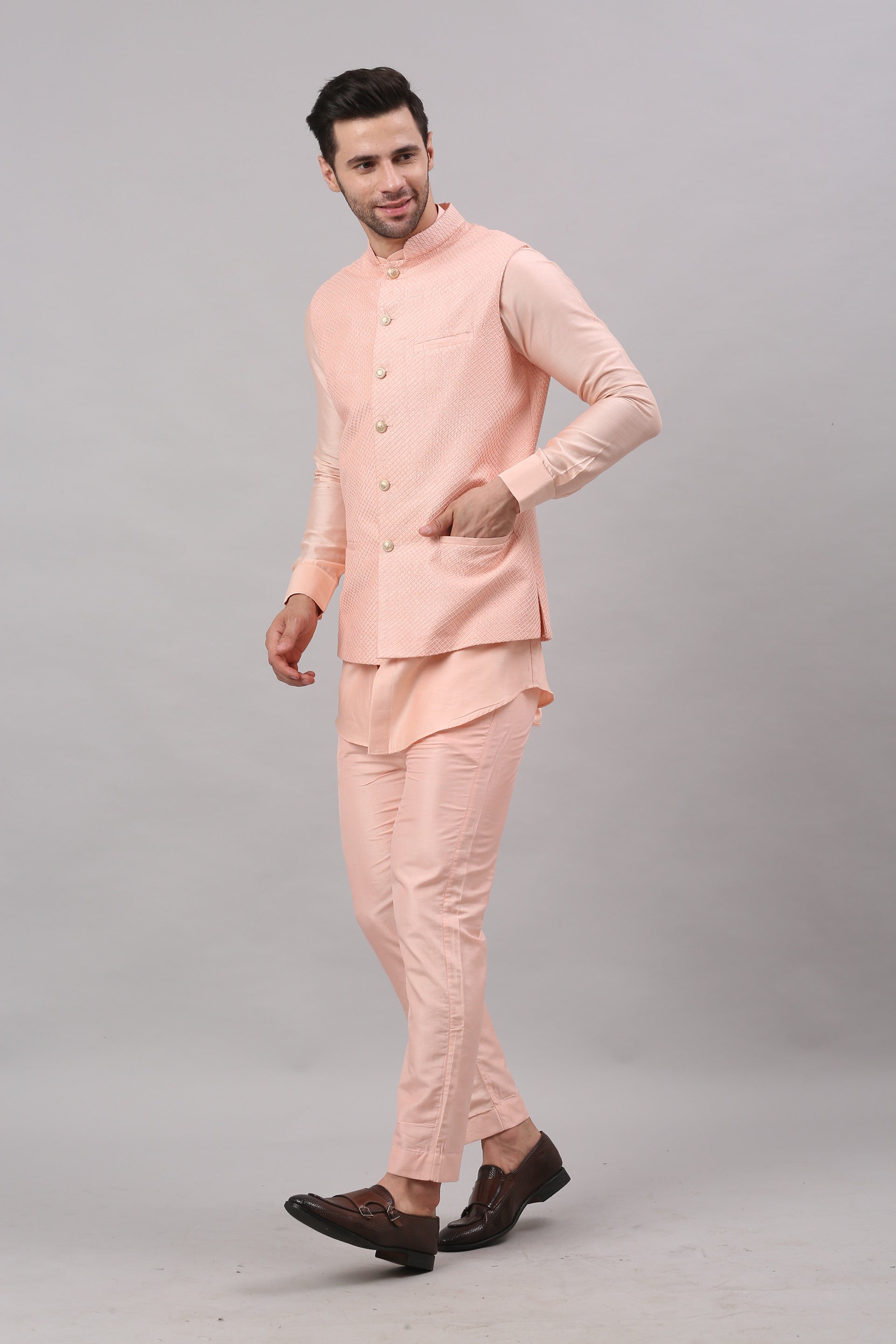 Blush Pink Nehru Collar Jacket Set