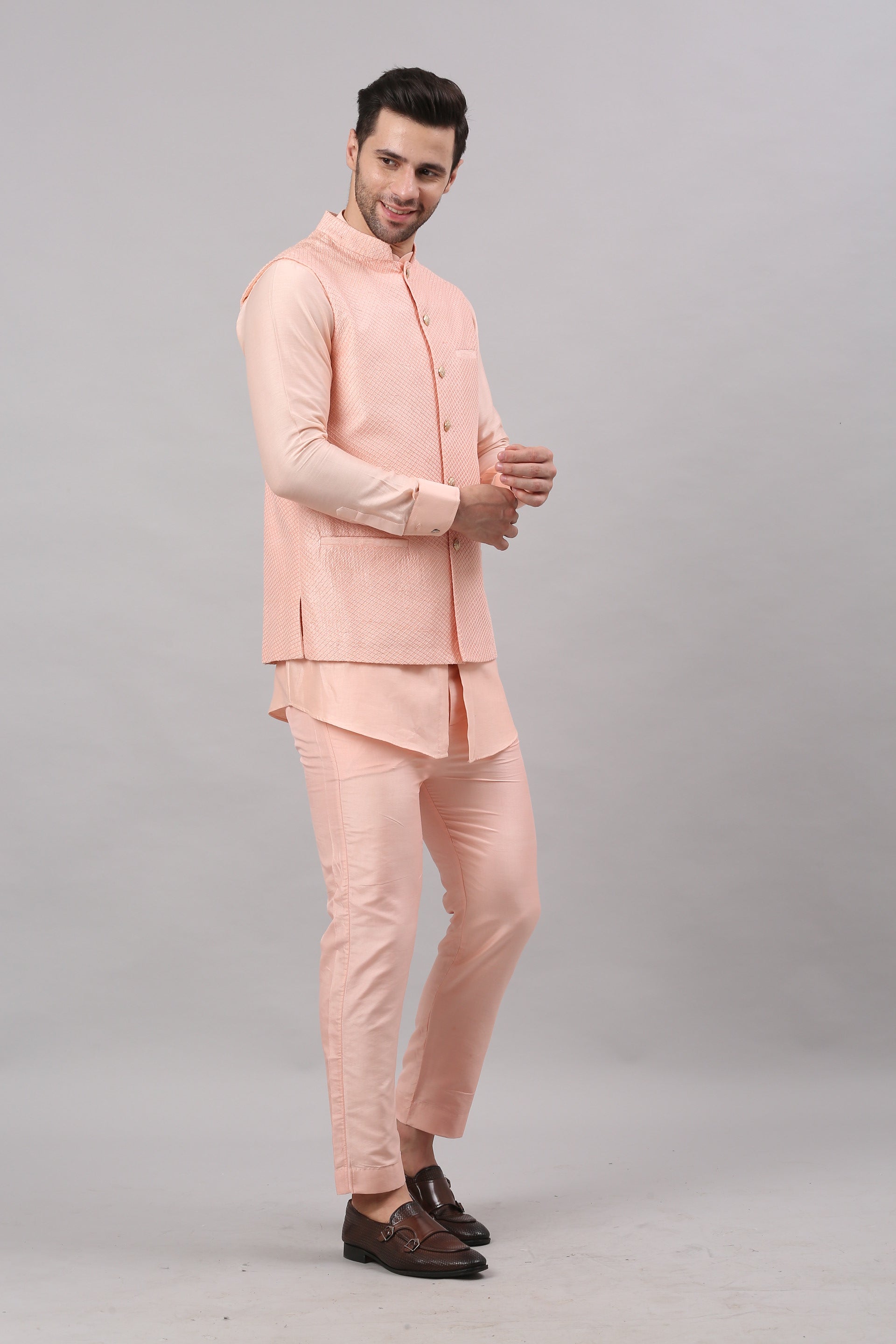 Blush Pink Nehru Collar Jacket Set
