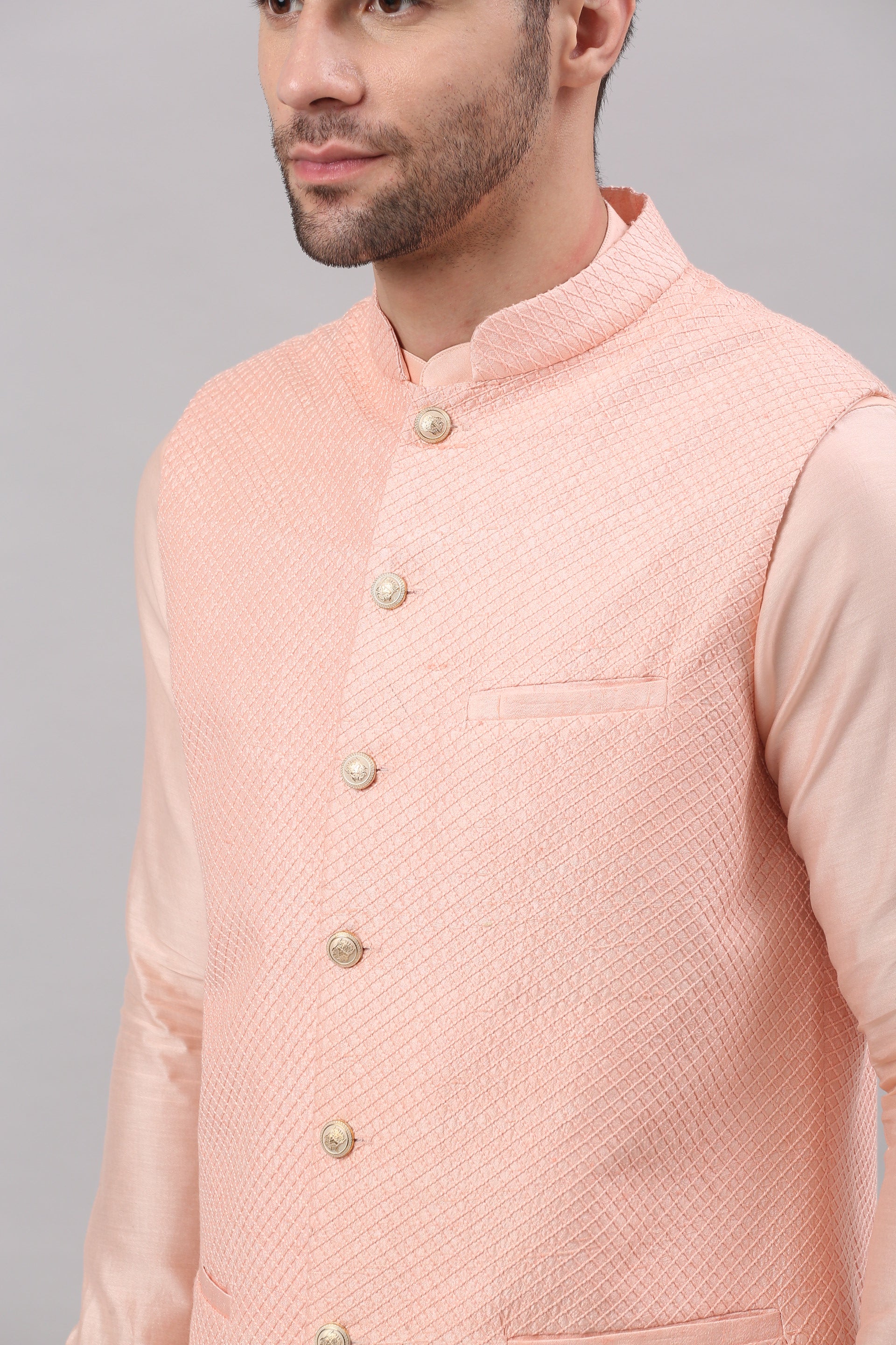 Blush Pink Nehru Collar Jacket Set