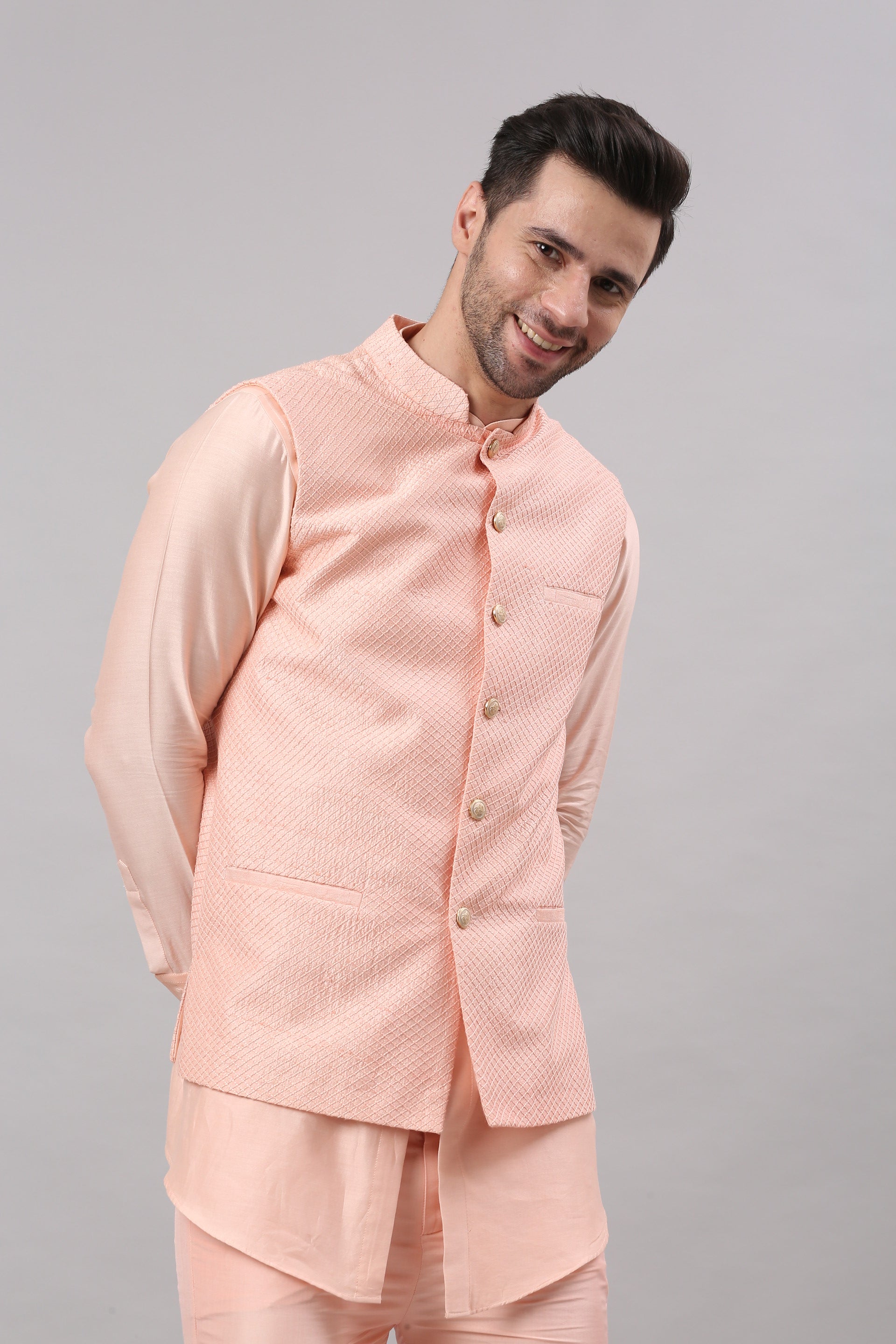 Blush Pink Nehru Collar Jacket Set