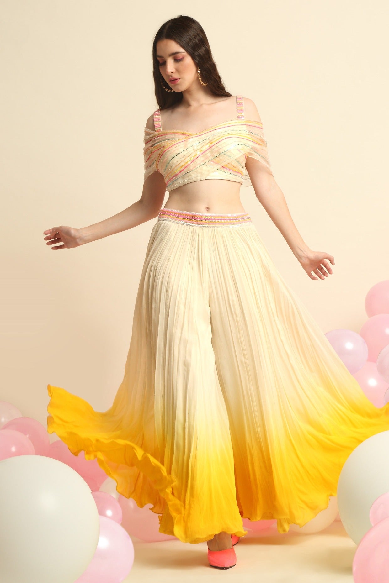 Ivory And Yellow Ombre Dyed Plazzo Set