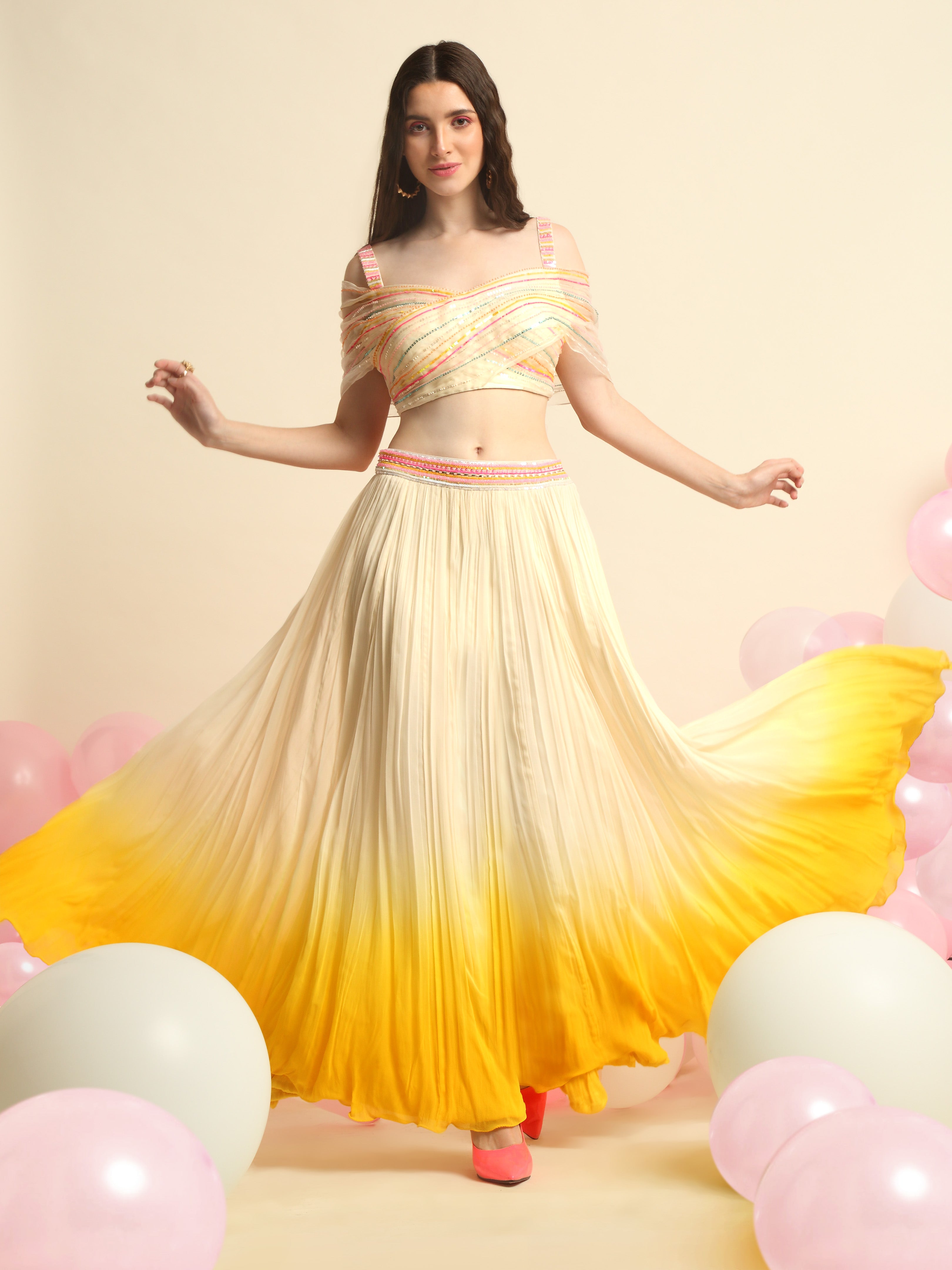 Ivory And Yellow Ombre Dyed Plazzo Set
