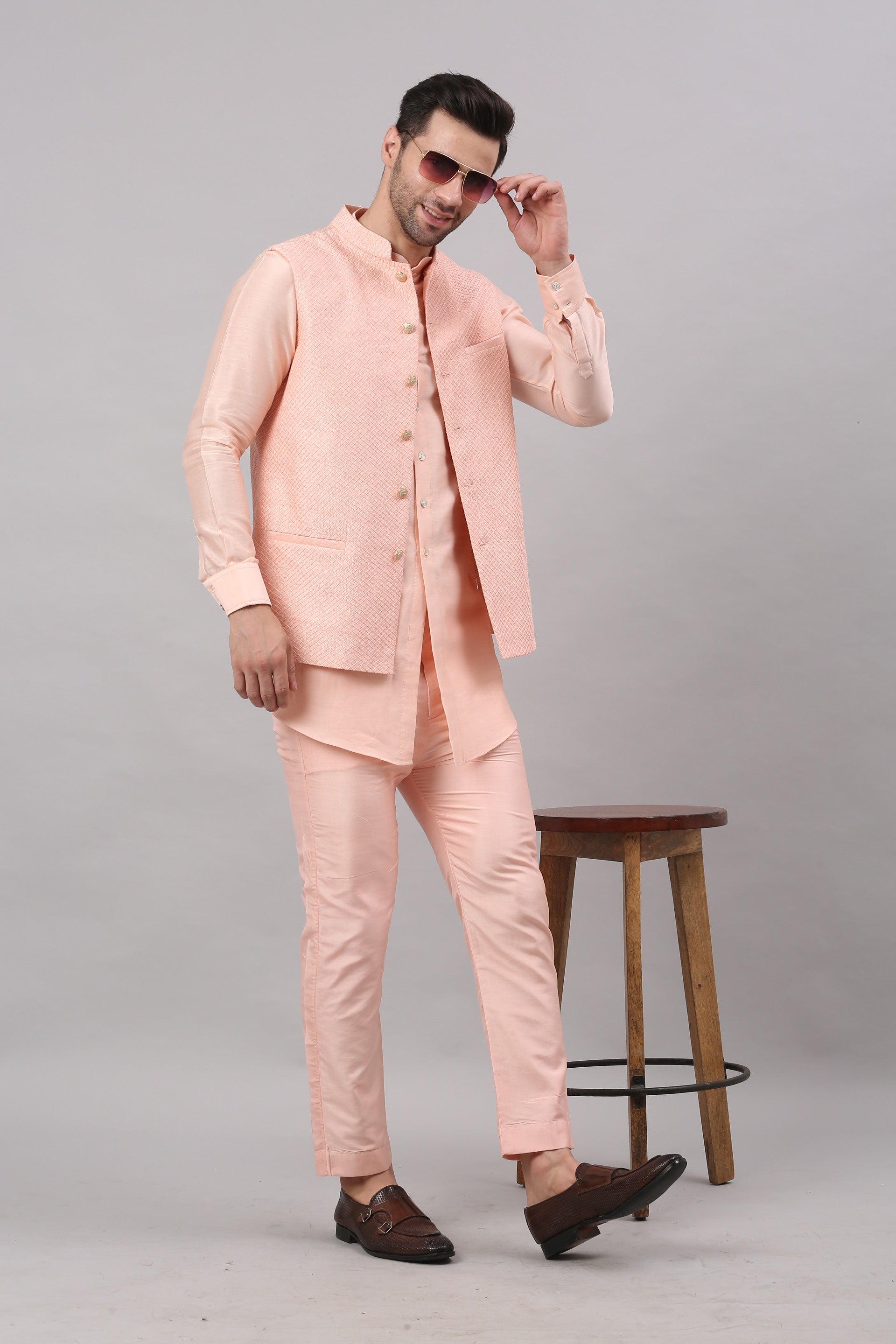 Blush Pink Nehru Collar Jacket Set