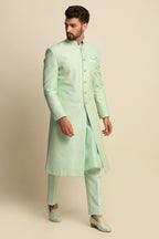Mint Green Quilted Silk Sherwani Set