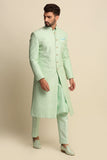 Mint Green Quilted Silk Sherwani set