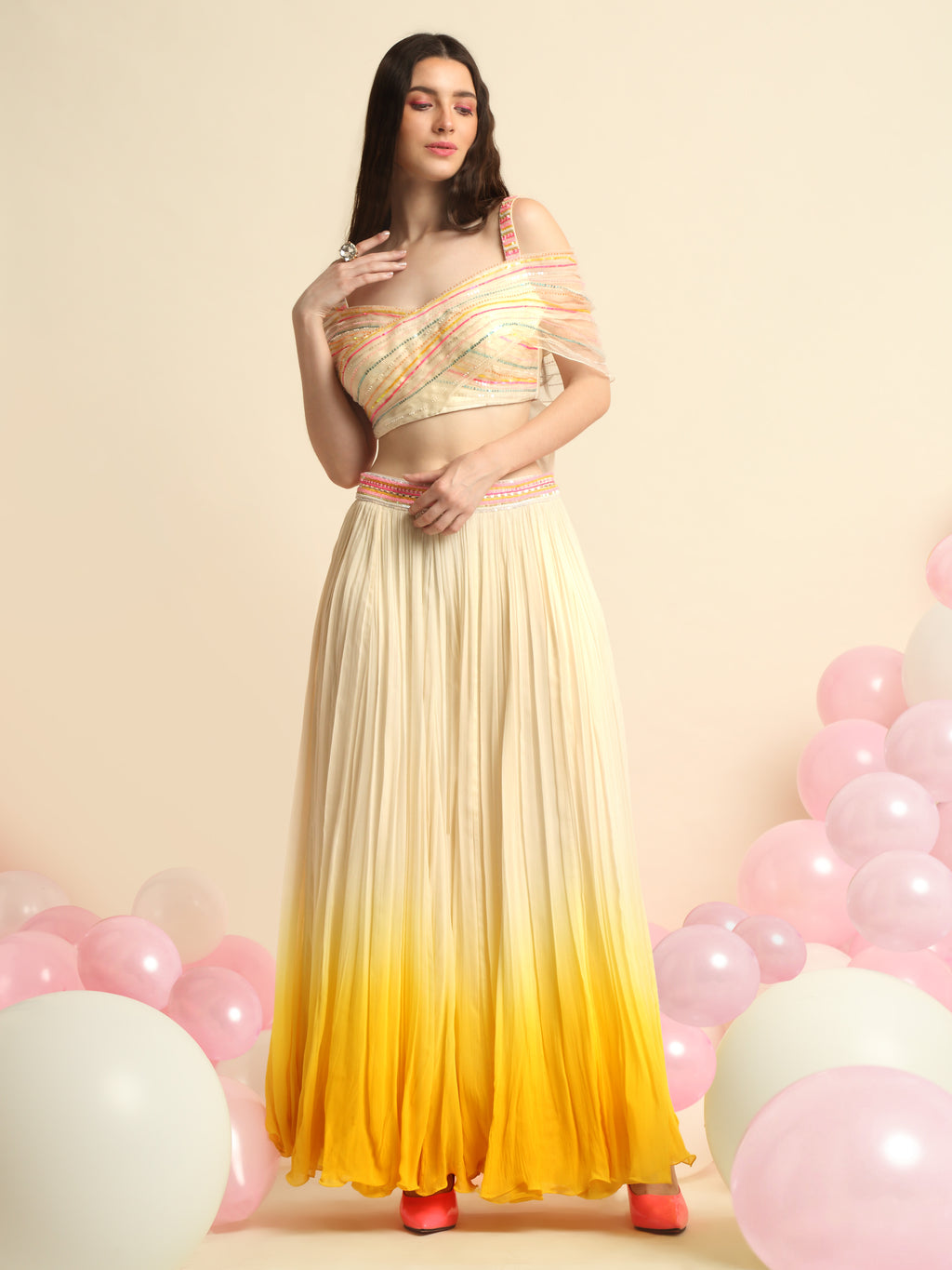 Ivory And Yellow Ombre Dyed Plazzo Set