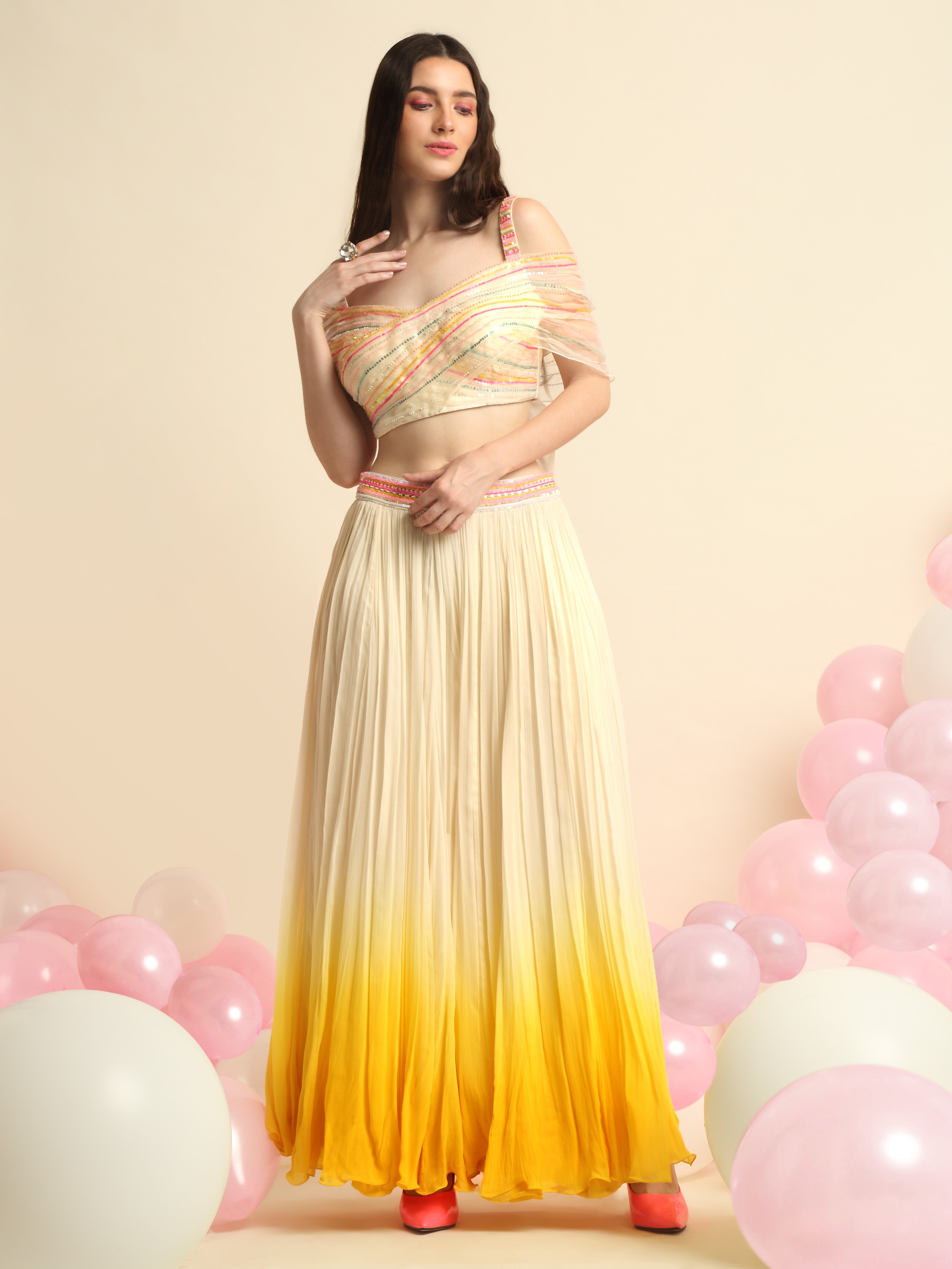 Ivory And Yellow Ombre Dyed Plazzo Set