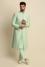 Mint Green Quilted Silk Sherwani Set