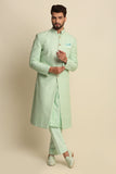 Mint Green Quilted Silk Sherwani set