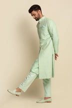 Mint Green Quilted Silk Sherwani Set
