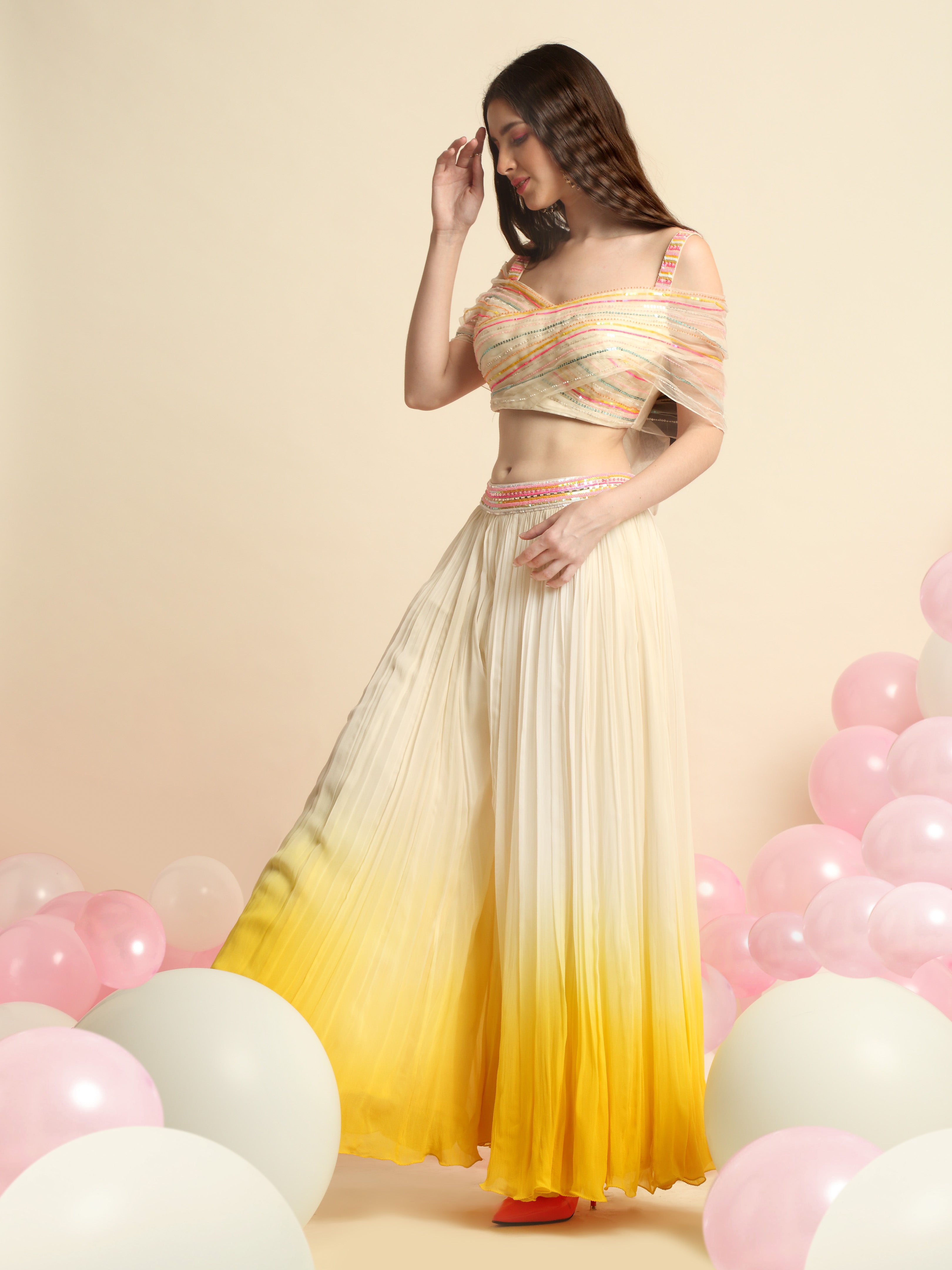 Ivory And Yellow Ombre Dyed Plazzo Set