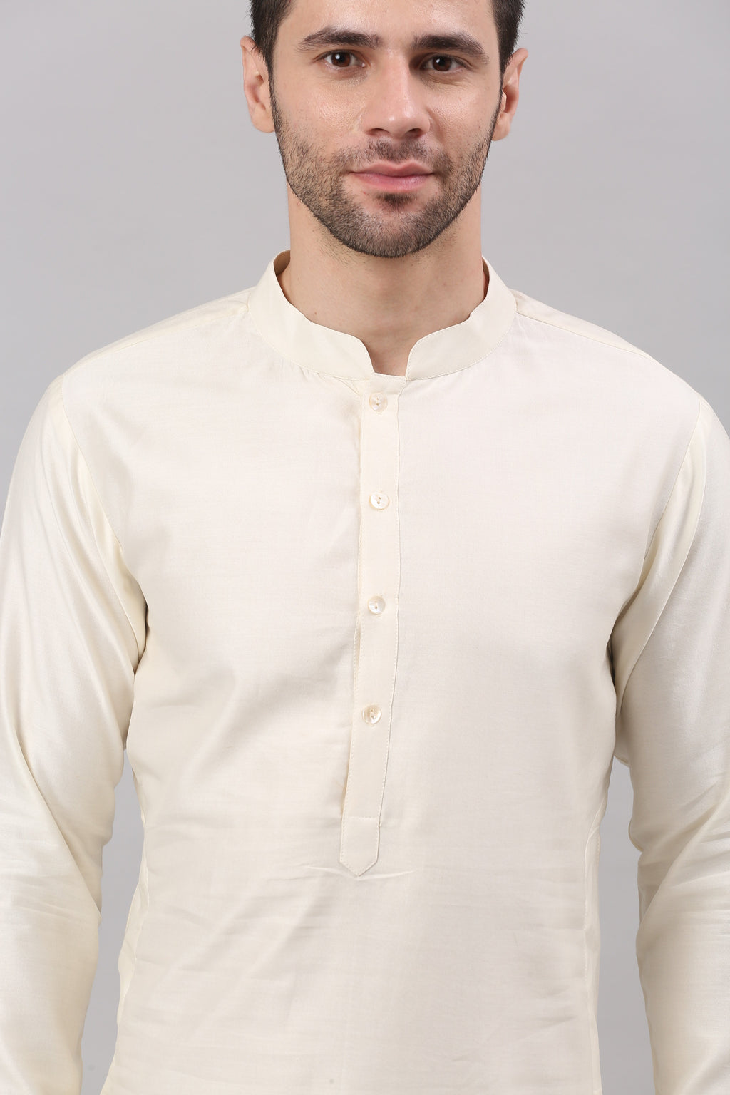Cream Nehru Collar Jacket Set