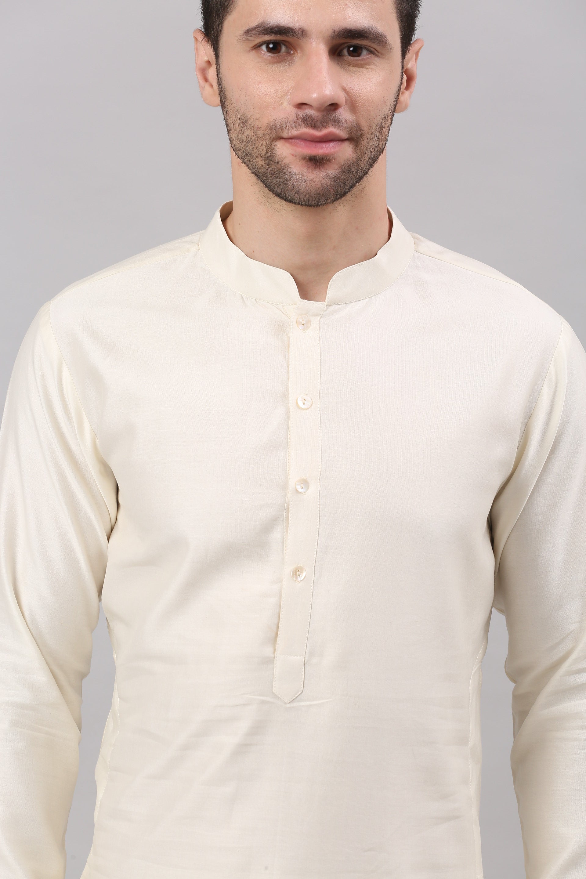 Cream Nehru Collar Jacket Set