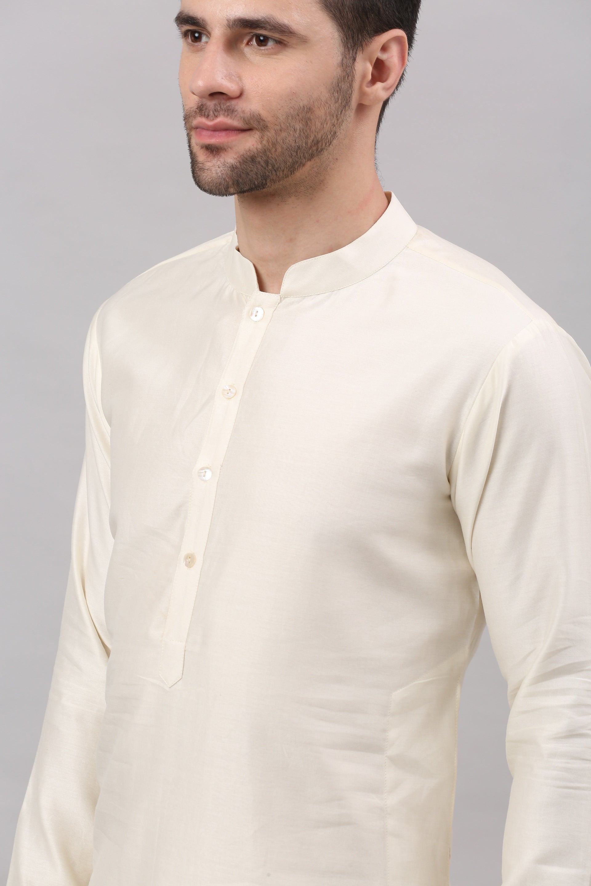 Cream Nehru Collar Jacket Set