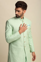 Mint Green Quilted Silk Sherwani Set